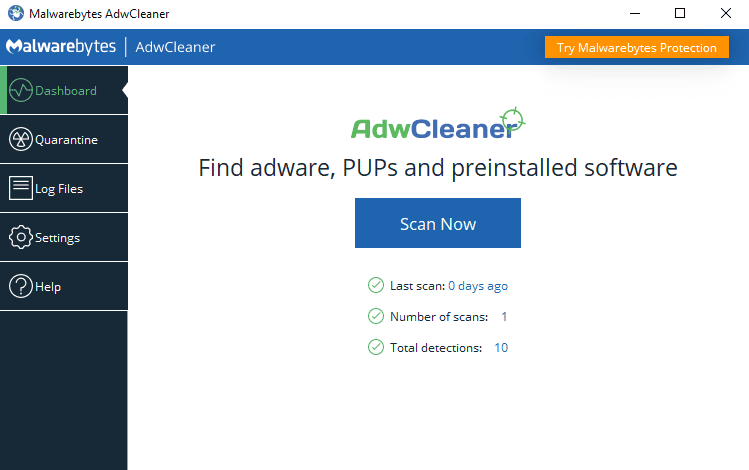 adwcleaner menu