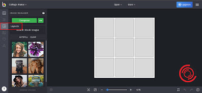 Setelah masuk di Collage Maker, silakan kalian klik Layouts pada sisi kiri situs tersebut untuk memilih jumlah dan bentuk grid yang kalian inginkan