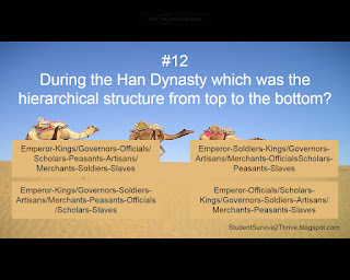 During the Han Dynasty which was the hierarchical structure from top to the bottom? Answer choices include: Emperor-Kings/Governors-Officials/ Scholars-Peasants-Artisans/ Merchants-Soldiers-Slaves OR Emperor-Soldiers-Kings/Governors- Artisans/Merchants-OfficialsScholars-Peasants-Slaves OR Emperor-Kings/Governors-Soldiers- Artisans/Merchants-Peasants-Officials/Scholars-Slaves OR Emperor-Officials/Scholars- Kings/Governors-Soldiers-Artisans/ Merchants-Peasants-Slaves