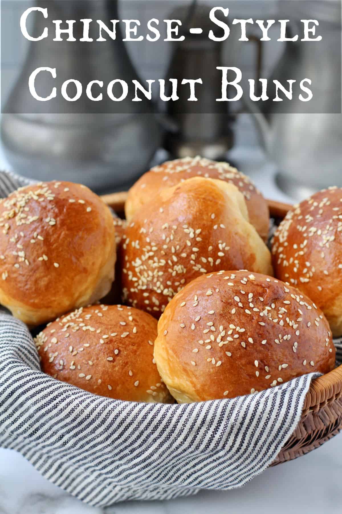 Chinese Coconut Buns in a basket.