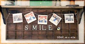 Printer's Tray Shelf and Polaroid Banner via http://deniseonawhim.blogspot.com