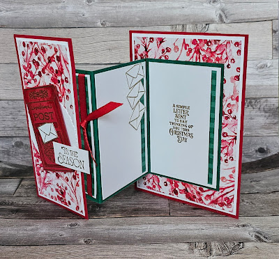 Christmas card traditional red and green postbox stampin up fun fold