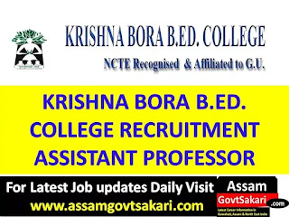 Krishna Bora B.Ed. College Lanka Recruitment 2019