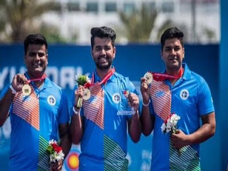 India's men's compound team wins gold in the Archery World Cup.