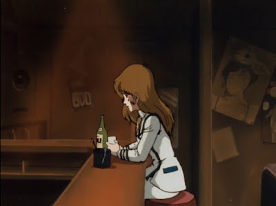 Misa consoles herself by getting drunk at a bar, something that's de-emphasized in Robotech.