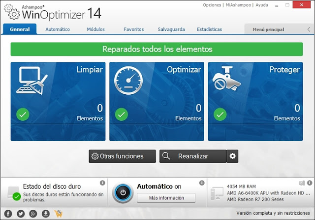 Ashampoo WinOptimizer 2017 mejor optimizador pc