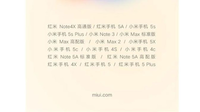 The list will get updates MIUI 10