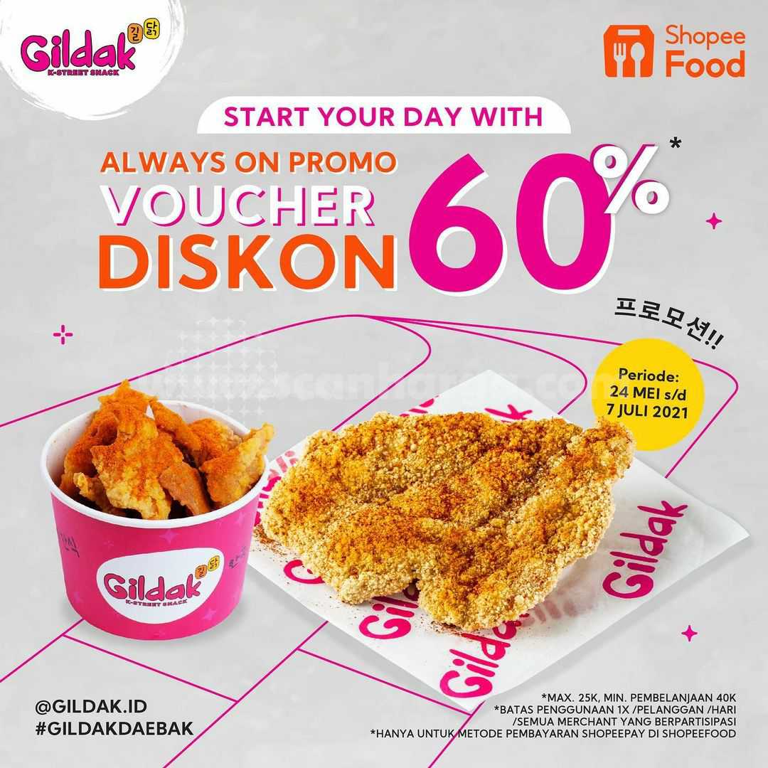 Promo GILDAK Voucher Diskon 60% dari ShopeeFood