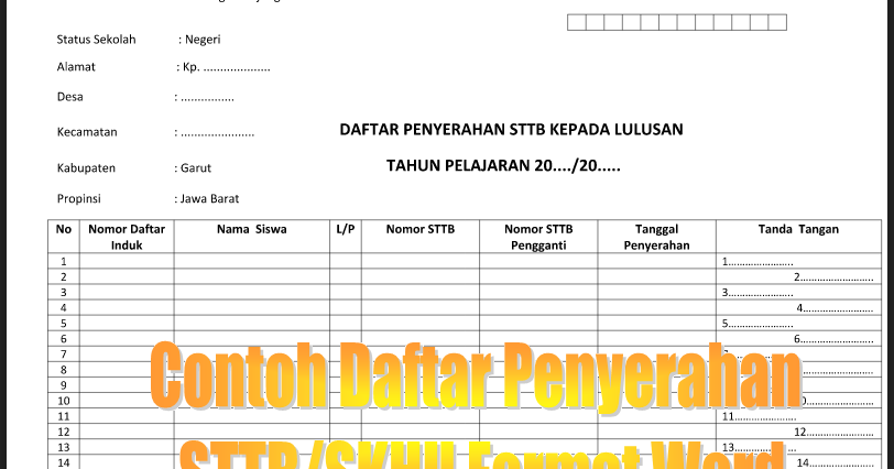 Download Contoh Daftar Penyerahan STTP/SKHUN Jenjang SD 