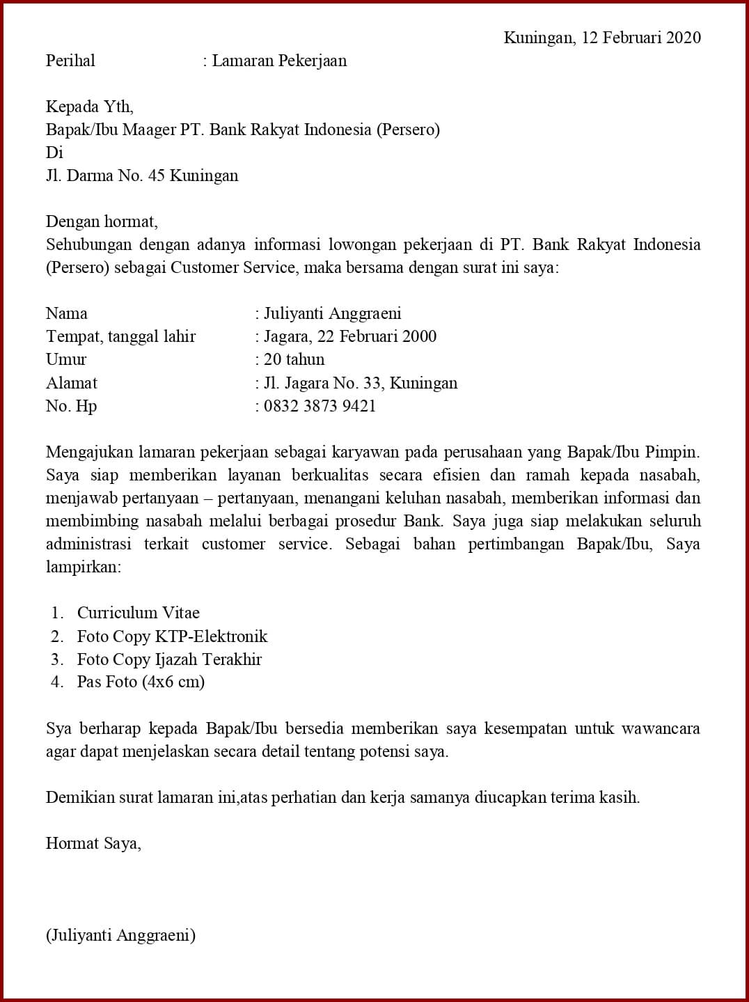 Contoh Surat Lamaran Kerja Pt Bank Rakyat Indonesia » Daily Blog Networks