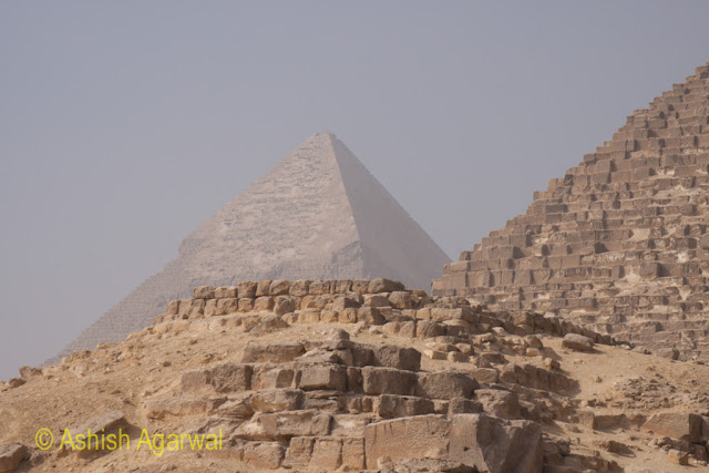 Cairo Pyramid - View of 2 of the large pyramids at the Great Pyramid of Giza