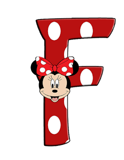 Abecedario de Minnie sobre Letra Roja con Lunares Blancos. Polka Dots in Red Alphabet with Minnie Face.