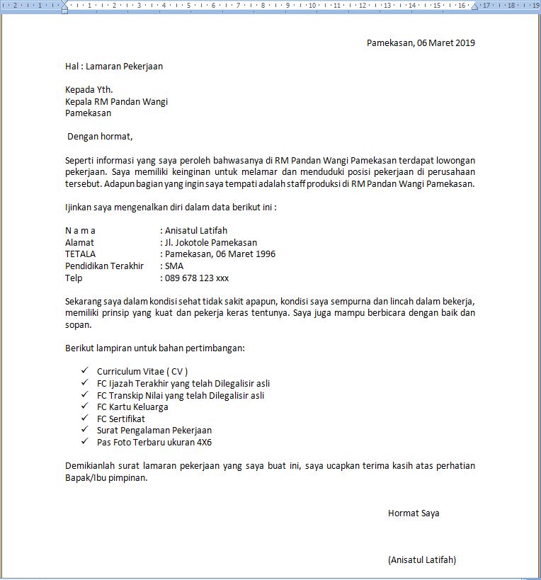 Membuat Surat Contoh Surat Lamaran Kerja Tulis Tangan 2019 ...