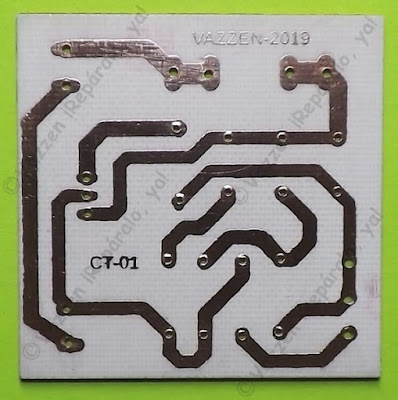 Pistas de cobre en la PCB del el circuito regulador de temperatura para cautín.