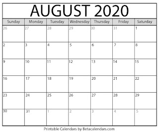 Free Printable Calendar August 2020