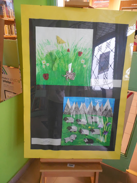 Prace z konkursu origami przedstawiające łąkę i polanę.