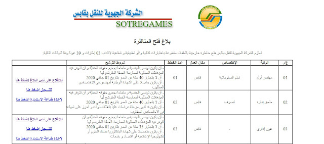 مناظرة خارجية لانتداب 03 إطارات و 39 عونا ، الشركة الجهوية للنقل بقابس