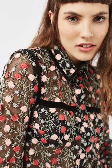 pink embroidered floral blouse black, 