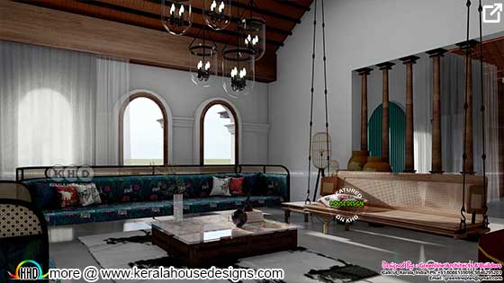 Kerala traditional house living room swing