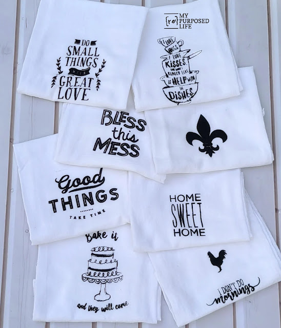 Photo of decorated flour sack dish towels.