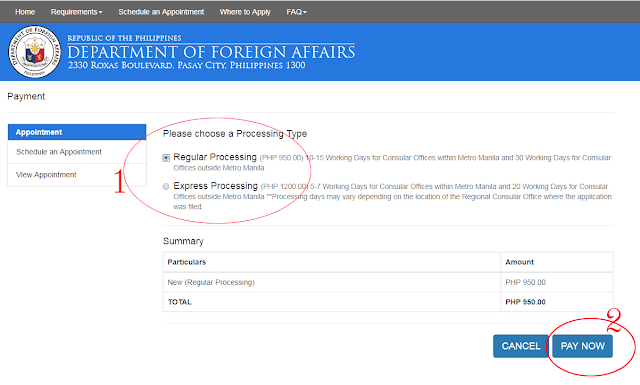 Passport Processing Type (Regular or Express)