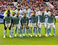 REAL CLUB CELTA DE VIGO. Temporada 2019-20. Rubén Blanco, Araujo, Okay, Santi Mina, Rafinha. Aidoo, Lobotka, Hugo Mallo, Denis Suárez, Iago Aspas, Lucas Olaza. CLUB ATLÉTICO DE MADRID 0 REAL CLUB CELTA DE VIGO 0. 21/09/2019. Campeonato de Liga de 1ª División, jornada 5. Madrid, estadio Wanda-Metropolitano (57.701 espectadores). GOLES: No hubo.