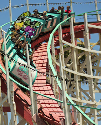 The Galactic Hot Dogs crew on the Giant Dipper at Belmont Park, San Diego!