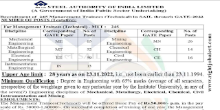 245 Mechanical Metallurgical Electrical Instrumentation Chemical Civil and Mining Engineering Job Vacancies SAIL