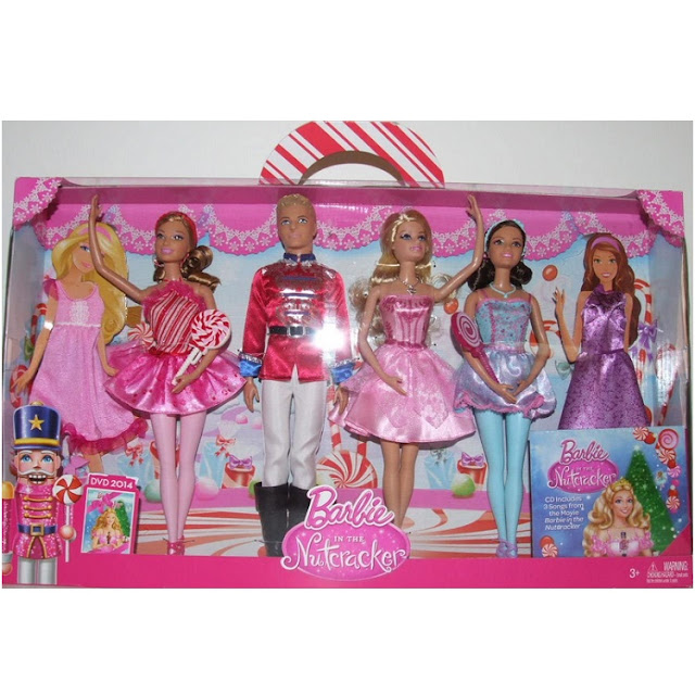 Coffret de 4 poupées Barbie dans Casse-Noisettes : Clara-Fée Dragée, Prince Eric et deux ballerines. Edité en 2014.