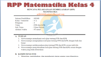 Contoh Soal & RPP SD Kelas 4 All Matematika Kurikulum 2013 | Artikel Edukasi Guru