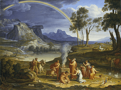 Paisagem com Noé, oferecendo um sacrifício de gratidão - Joseph A Koch e Gottlieb Schick, 1803 (Städel Museum - https://sammlung.staedelmuseum.de/en)