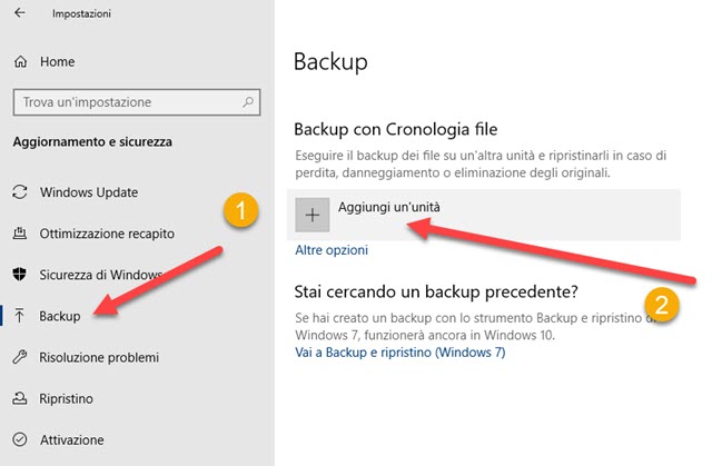 backup e cronologia dei file in windows