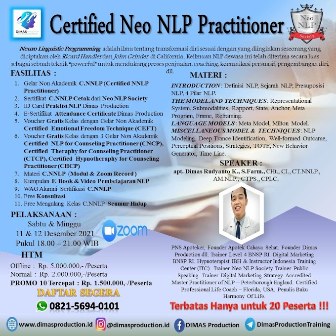 WA.0821-5694-0101 | Certified Neo Neuro Linguistic Programming Practitioner (C.NNLP) 