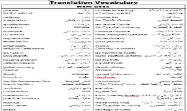قاموس من 7 صفحات هيساعدك على حل اى سؤال ترجمة من وقع درس انجليزي