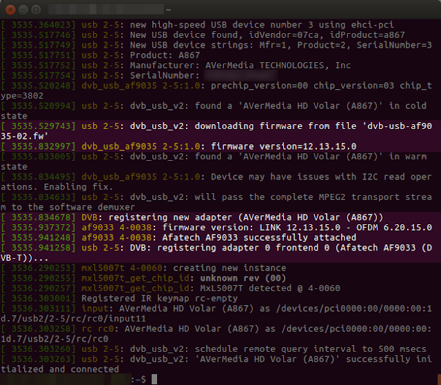 dmesg Firmware succesfully downloaded