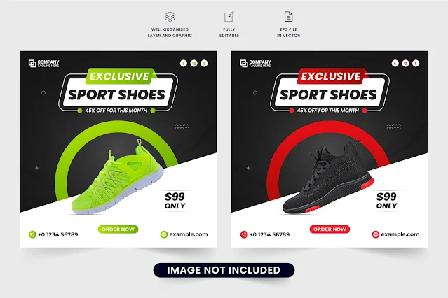 Sports shoe web banner template vector free download