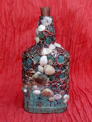 Recycled Wine Bottle with Sea Shells