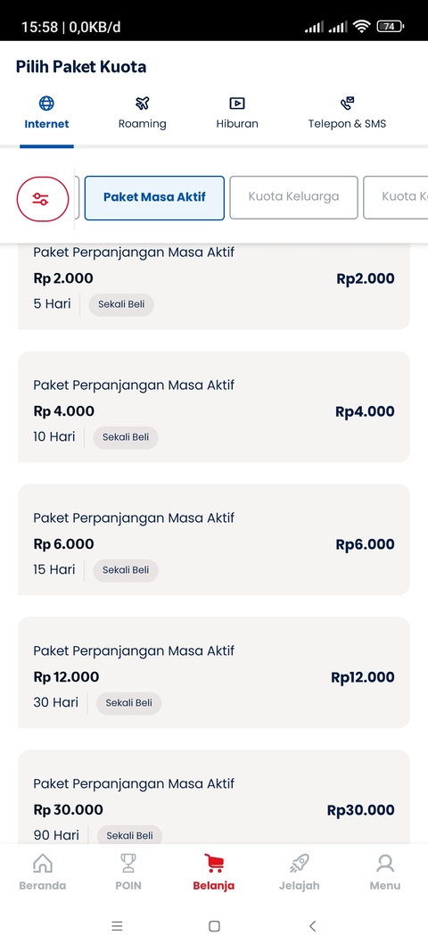 Paket masa aktif kartu Telkomsel