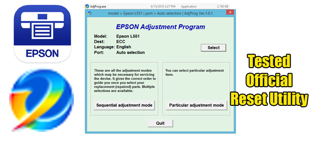 Epson L551 Adjustment program (Reset Utility)