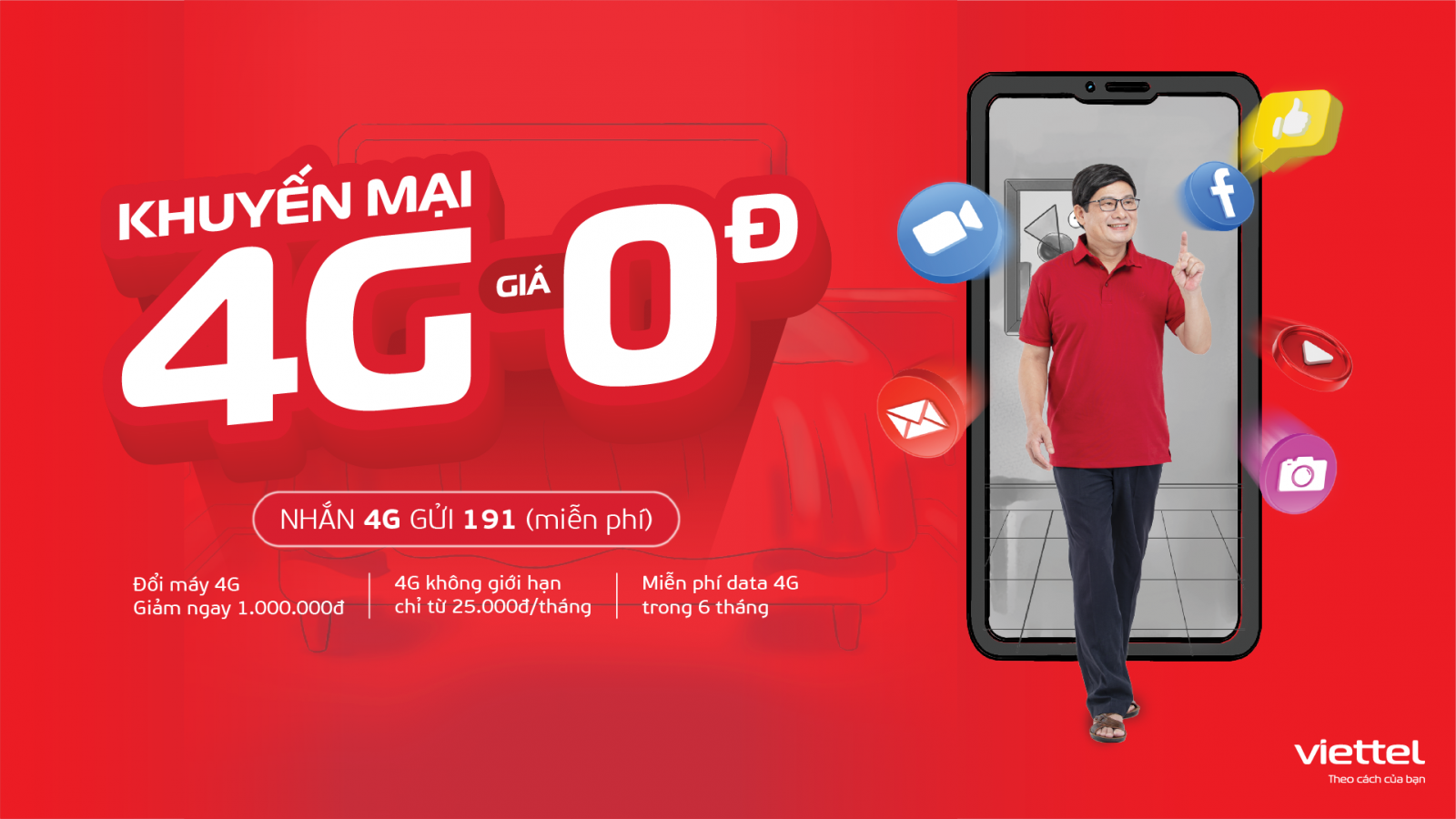 Soạn 4G gửi 191 nhận ngay ưu đãi 0 đồng từ Viettel