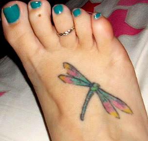 dragonfly tattoo on foot girl