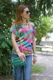 Hippy look, anni 70, tie dye blouse, Rebecca Minkoff bag, Fashion and Cookies