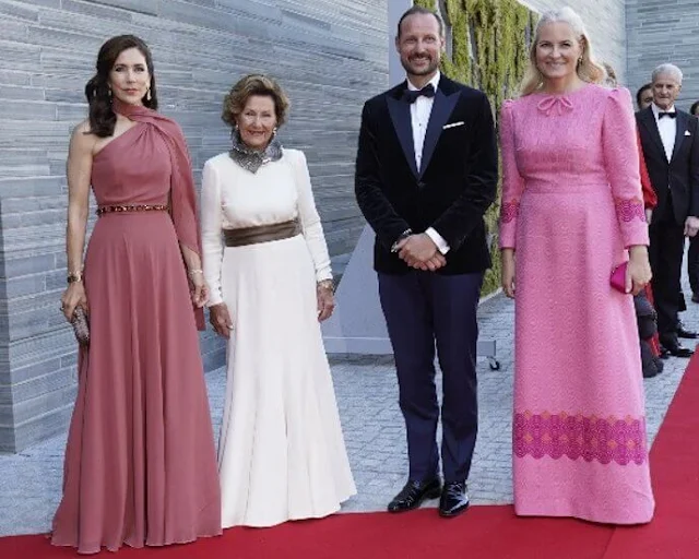 Queen Sonja, Crown Prince Haakon, Crown Princess Mette-Marit and Crown Princess Mary. Rebekka Notkin darling diamond gold earrings