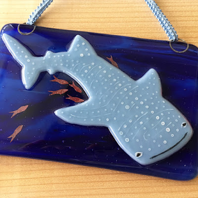 Whale Shark Japanese Ocean Churaumi Aquarium Handmade Glass Fused Sharon Warren FluterbyButterfly sharonwarrenglass Bullseye Whaleshark Sharon Warren Glass