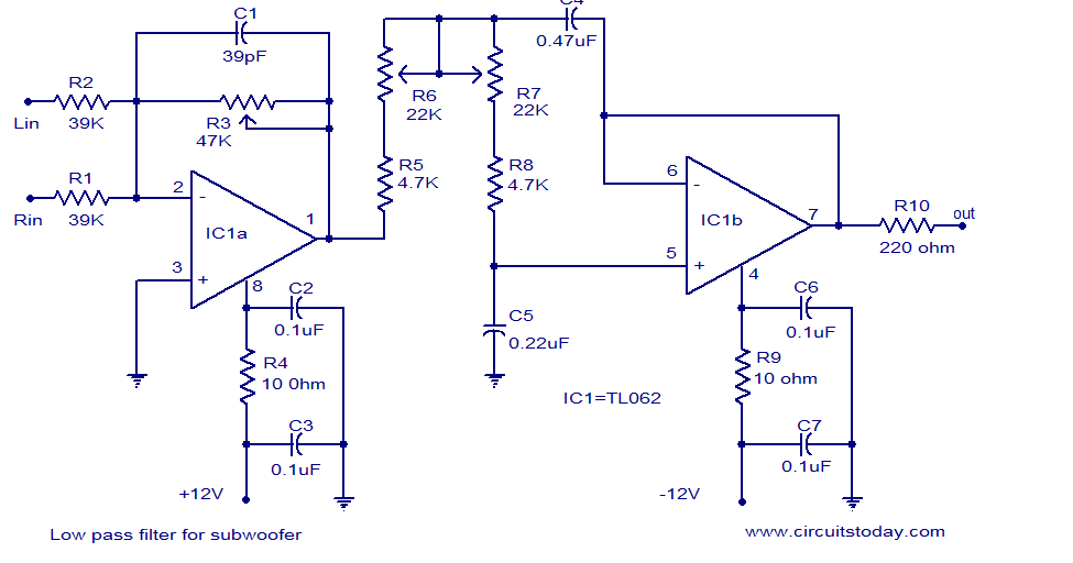 Low pass filter for subwoofer - The Circuit
