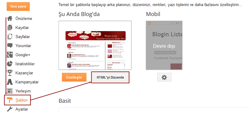 Blogger HTML Düzenle