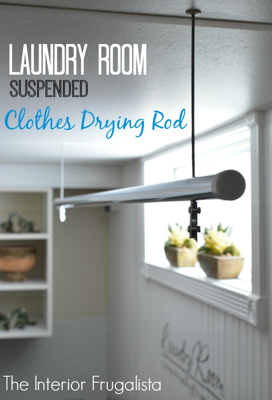 How to make a DIY Suspended Clothes Drying Rod for a basement laundry room suspended ceiling to air dry clothes indoors, especially during the winter. #clothesdryingrod #laundryroomideas #clothesdryingrackideas #clothesdryingracksindoors