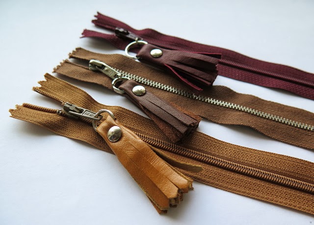  Leather scraps zipper pulls