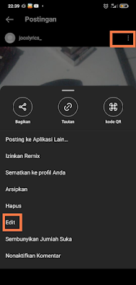 klik icon titik tiga pada postingan instgram