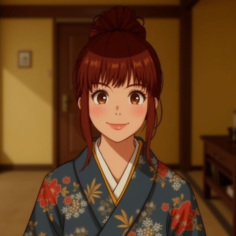 A Fal API node Flux.1[dev] anime-style illustration of a woman in a kimono. Compared to local, details are fewer, and the image appears whiter.